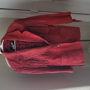 Winlit Red Leather (Suede) Jacket with Fringe Sz Medium
